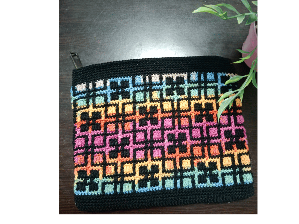 Handmade Mosaic Crochet Clutch With Zipper - colorful 12
