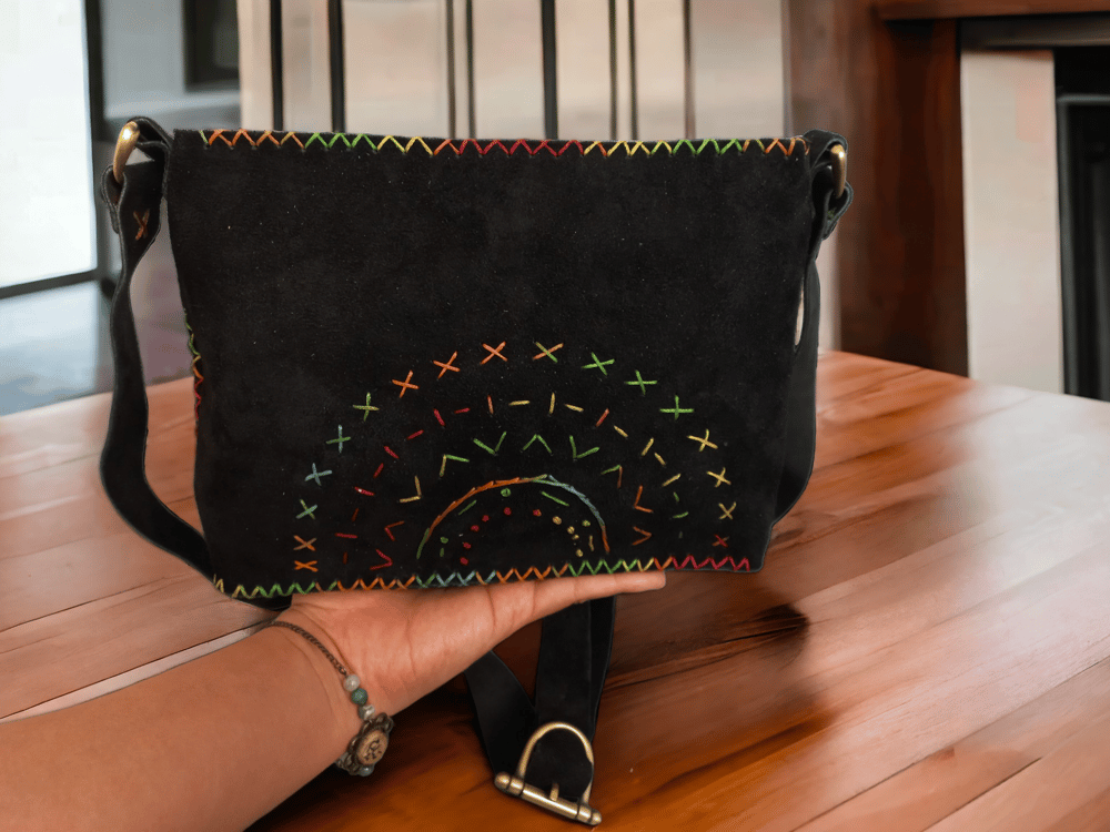 Black Cross Bag With Colorful Embroidery