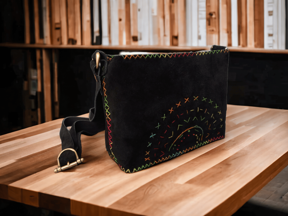 Black Cross Bag With Colorful Embroidery