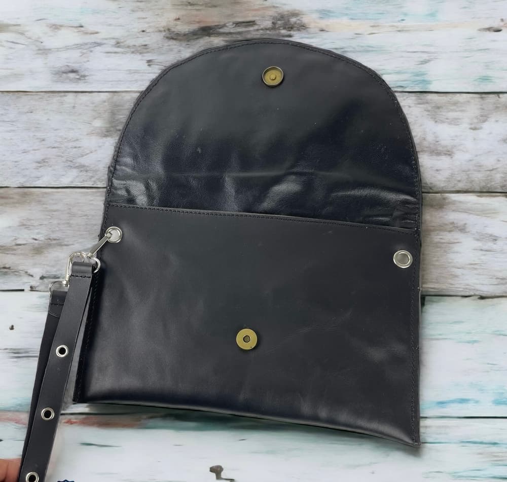 Genuine leather black with two handles leather strap