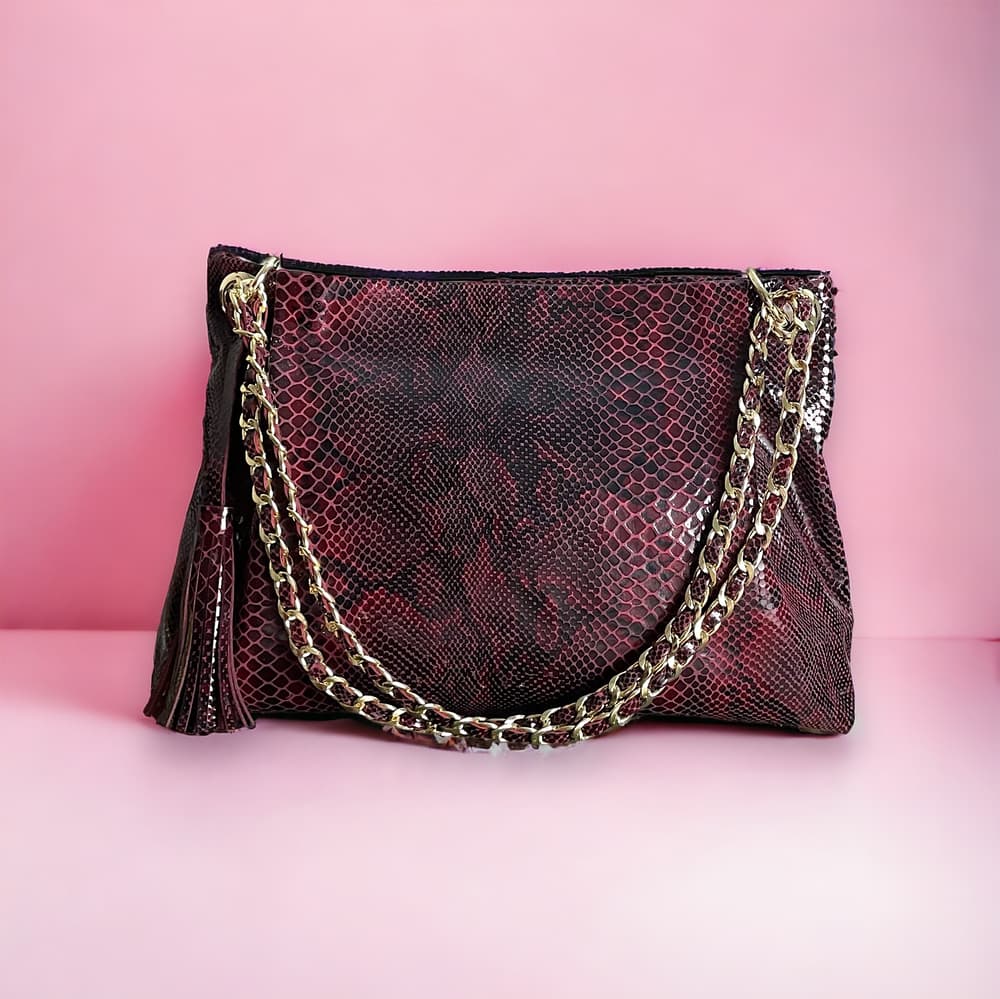 Genuine leather lazar burgundy bag