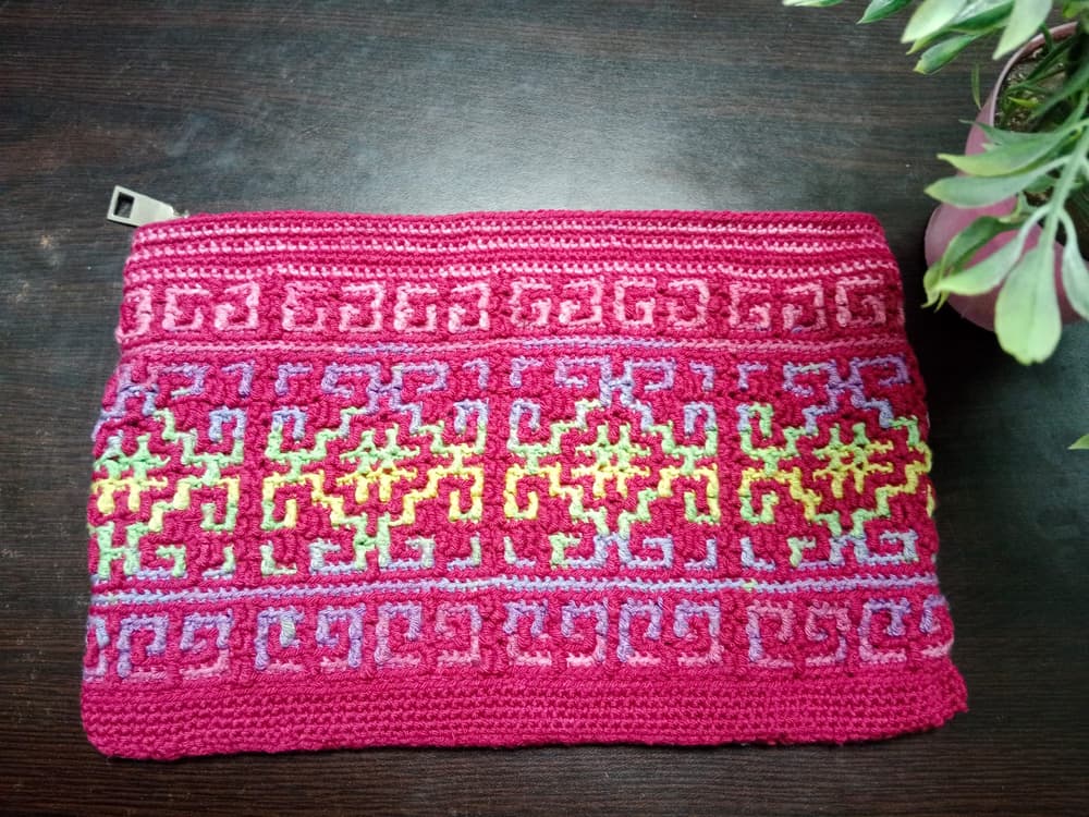 Handmade Mosaic Crochet Clutch With Zipper - colorful 14