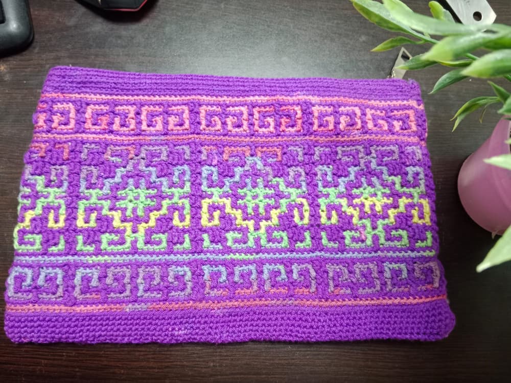 Handmade Mosaic Crochet Clutch With Zipper - colorful 15