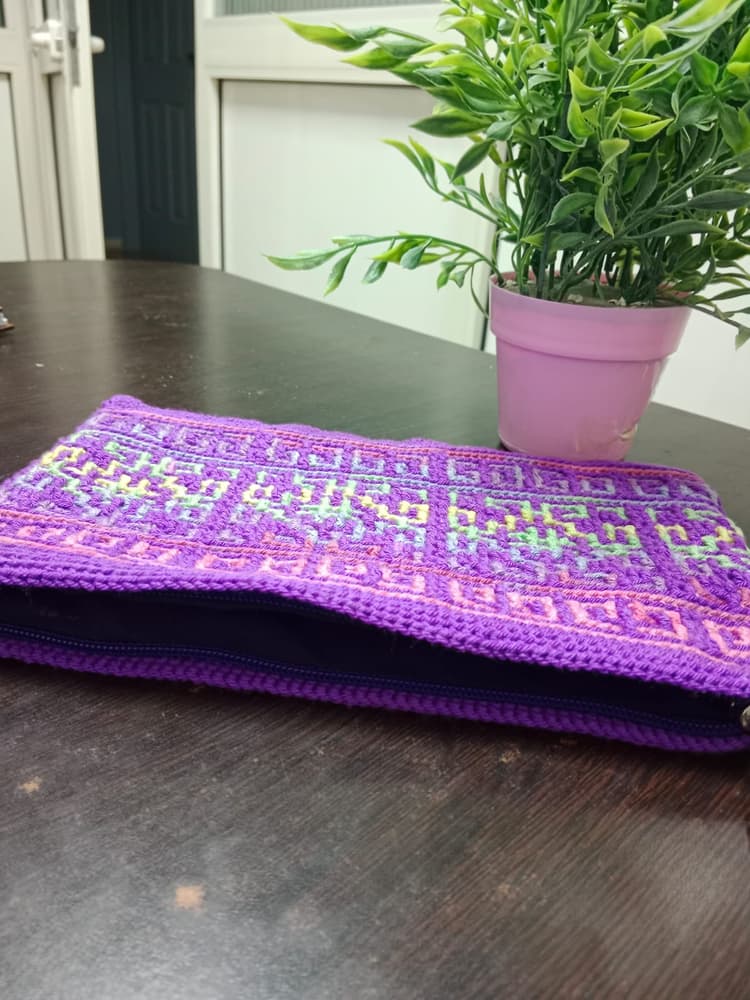 Handmade Mosaic Crochet Clutch With Zipper - colorful 15
