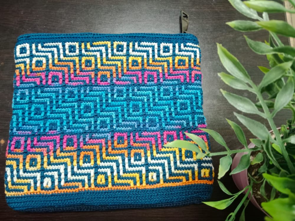 Handmade Mosaic Crochet Clutch With Zipper - colorful 17