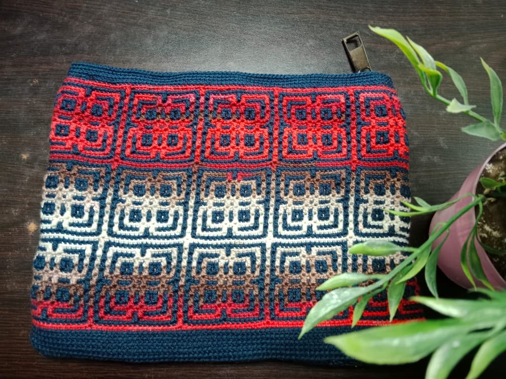 Handmade Mosaic Crochet Clutch With Zipper - colorful 18