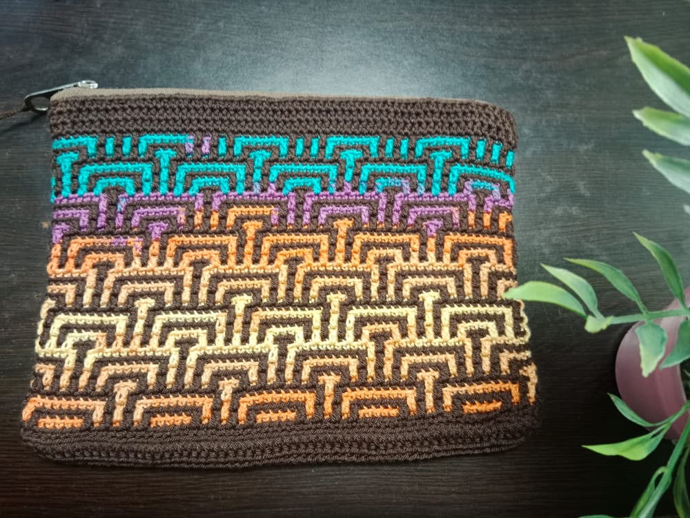 Handmade Mosaic Crochet Clutch With Zipper - colorful 19