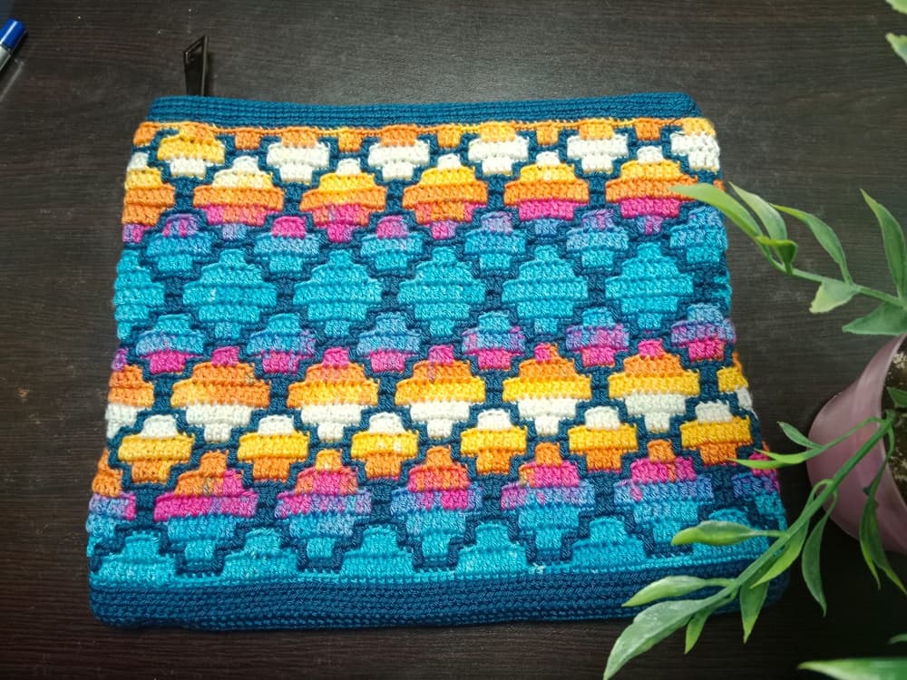 Handmade Mosaic Crochet Clutch With Zipper - colorful 21