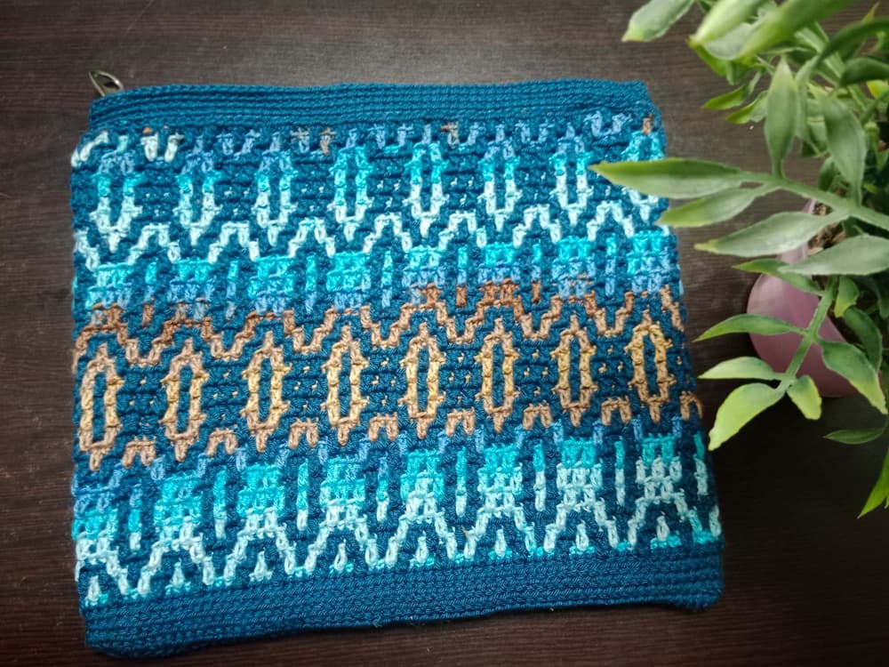 Handmade Mosaic Crochet Clutch With Zipper - colorful 22