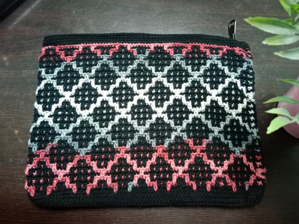 Handmade Mosaic Crochet Clutch With Zipper - colorful 23