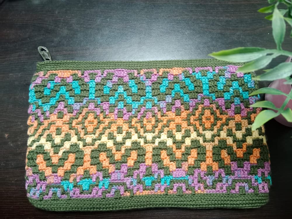 Handmade Mosaic Crochet Clutch With Zipper - colorful 24