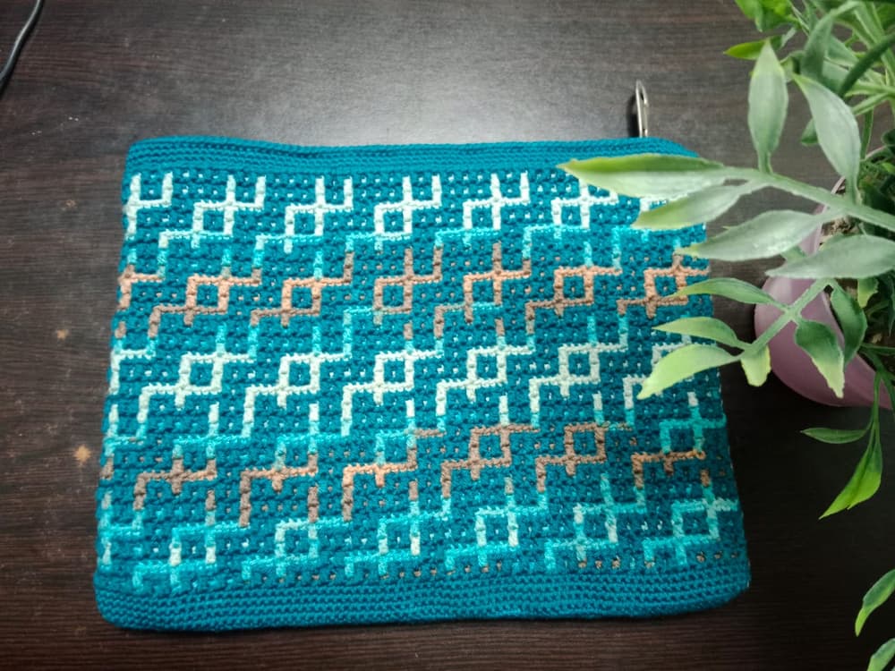 Handmade Mosaic Crochet Clutch With Zipper - colorful 25