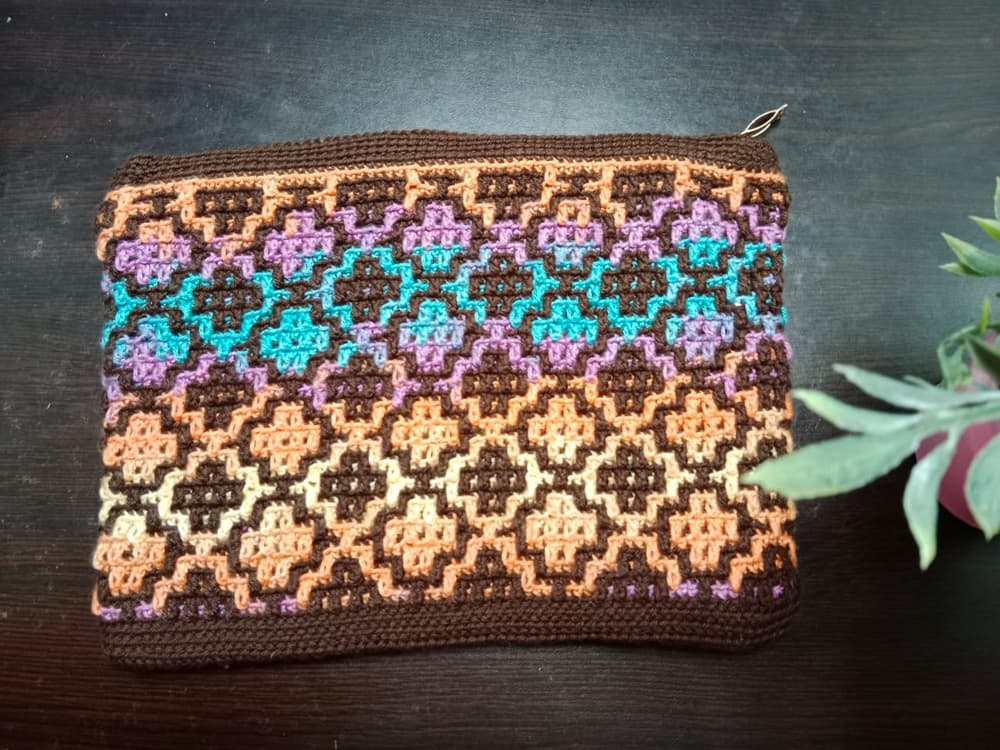 Handmade Mosaic Crochet Clutch With Zipper - colorful 28
