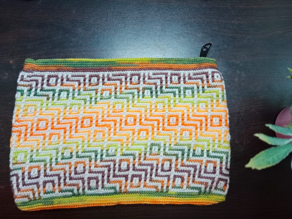 Handmade Mosaic Crochet Clutch With Zipper - colorful 29