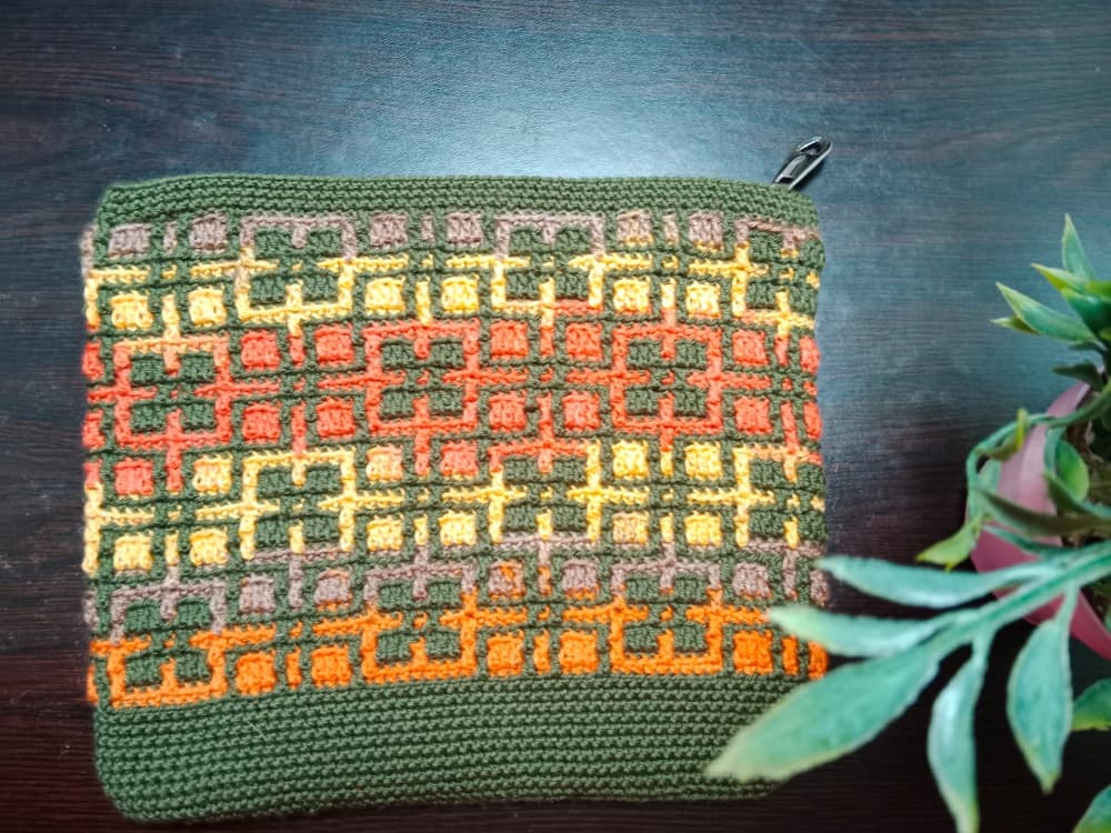Handmade Mosaic Crochet Clutch With Zipper - colorful 30