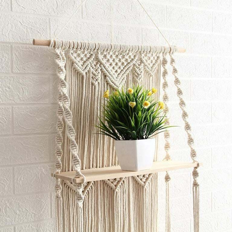 Macrame with wooden shelves ready to hang