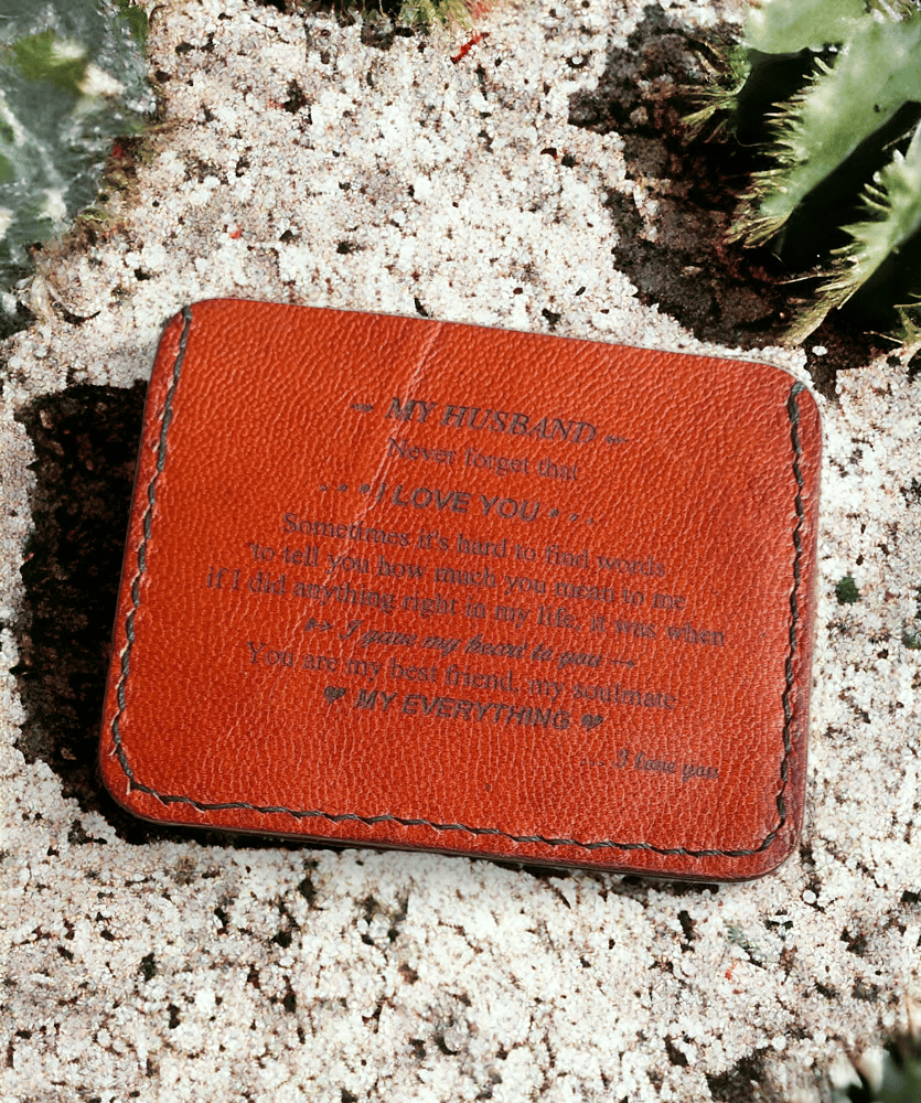 My Husband - Brown Card Holder - Natural Leather 
