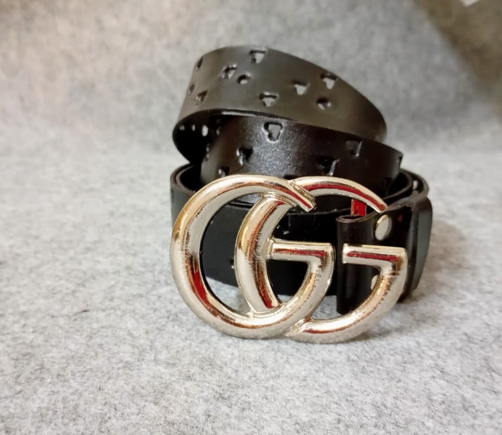 Genuine leather belt with a heart design