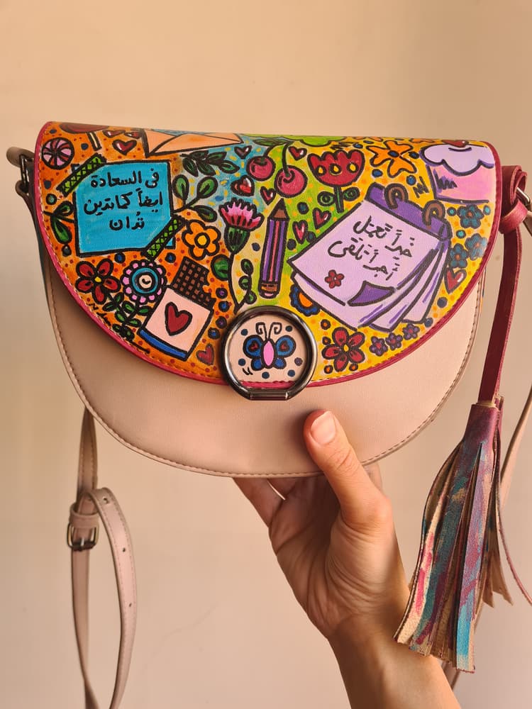 Colorful handpainted leather bag 