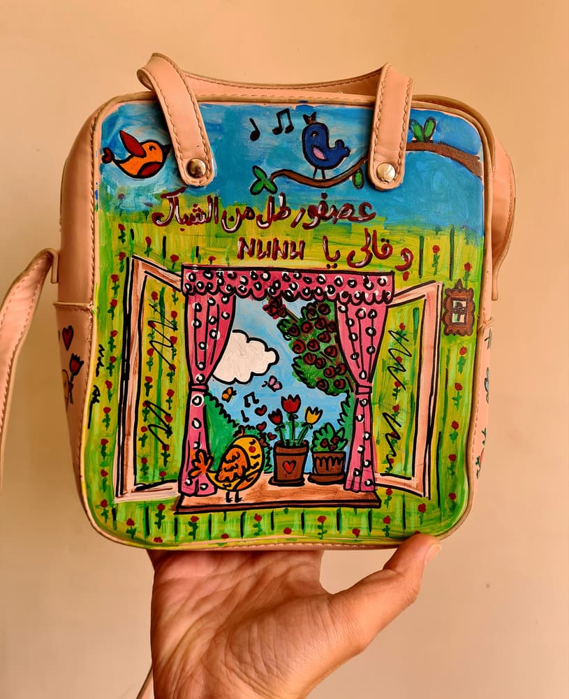 Handpainted pink leather bag 