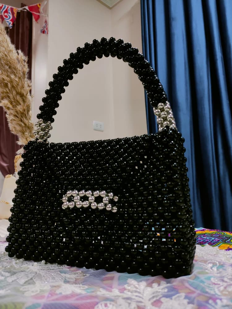 Black beads bag * silver  