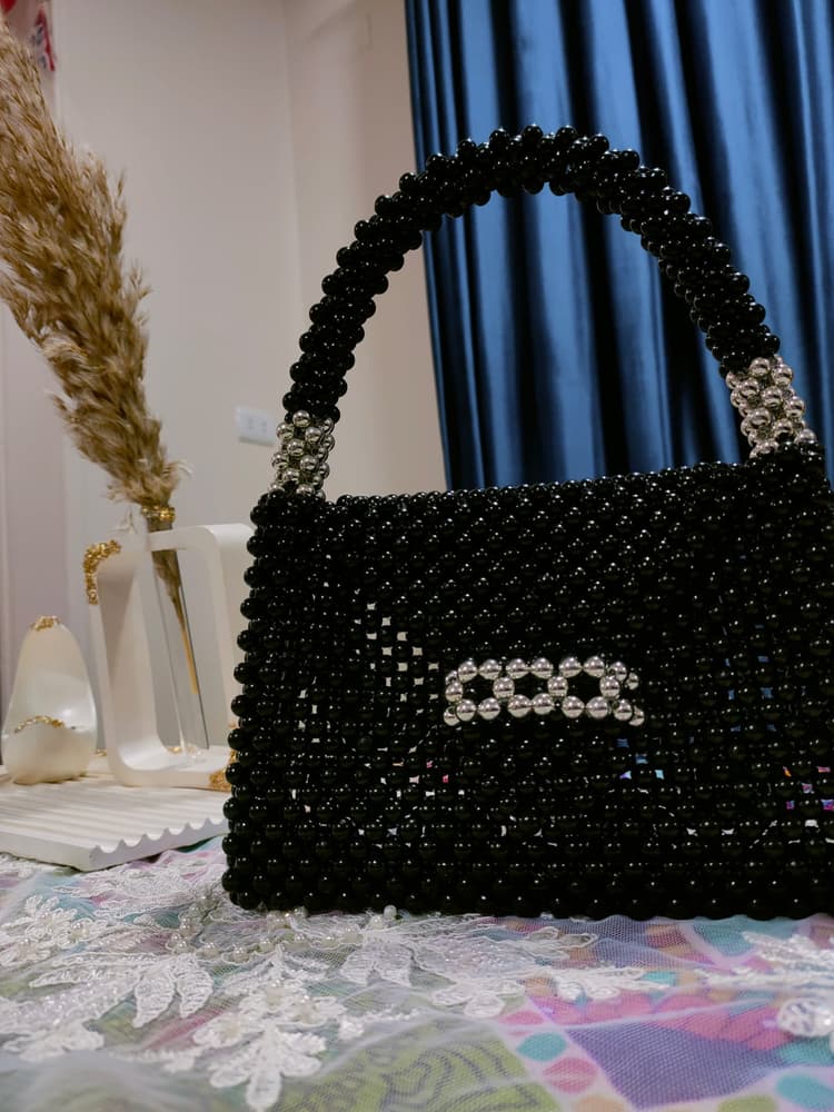 Black beads bag * silver  