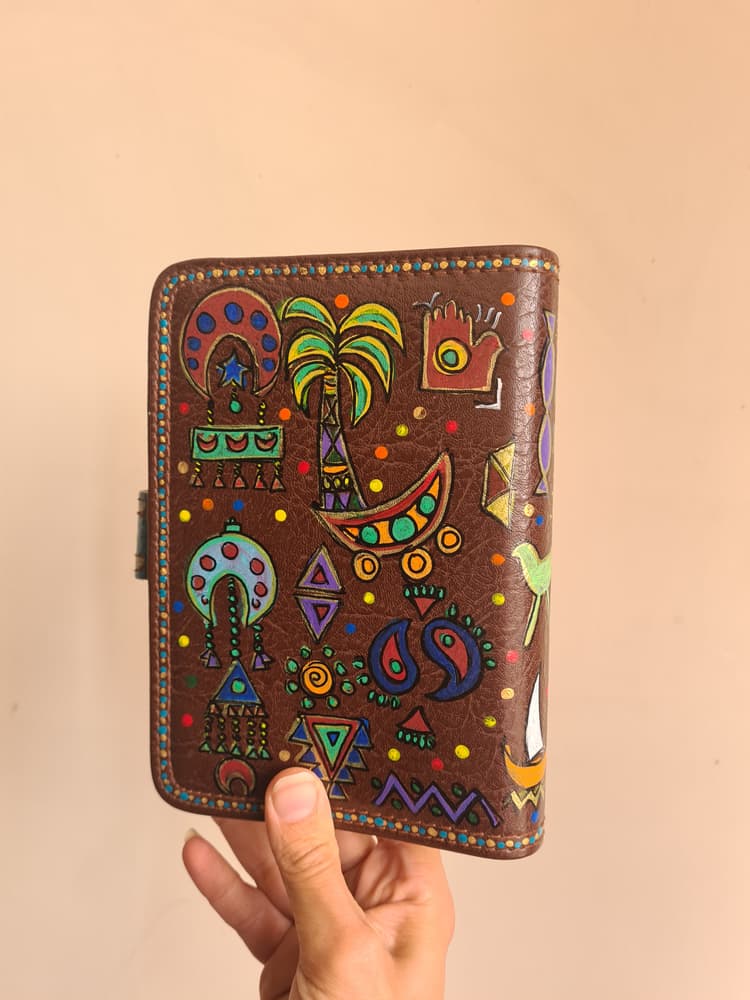Brown handpainted leather cover organizer notebook 