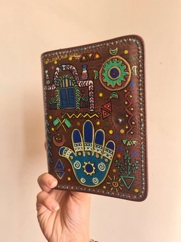 Brown handpainted leather cover organizer notebook 