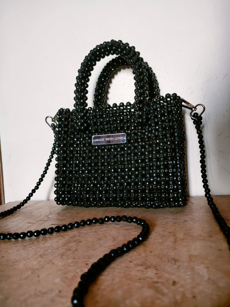 A bag of beads black