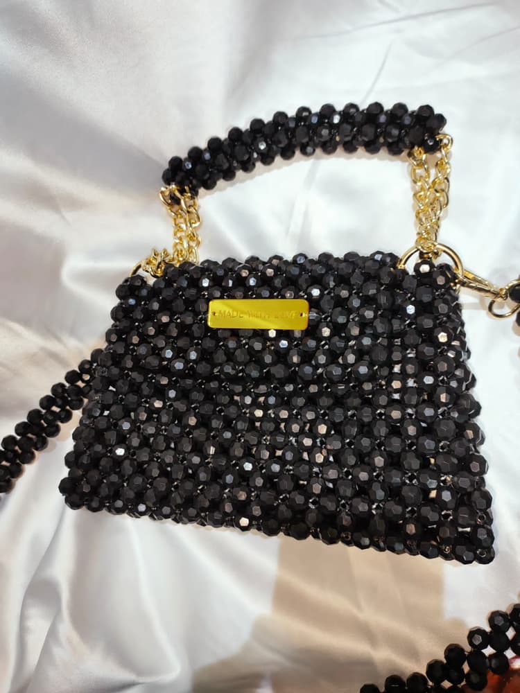 Abag of black crystal beads 