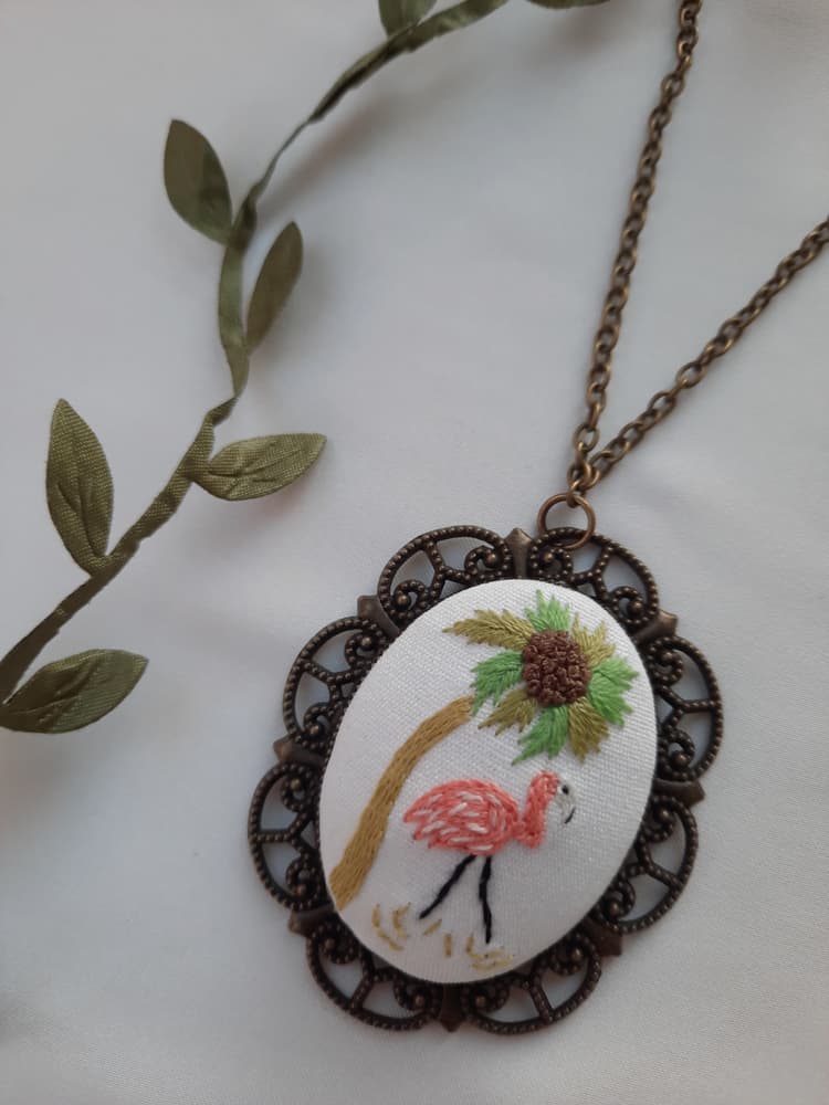 Flamingo embroidered necklace 