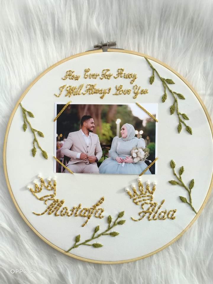 A hoop embroidered with a picture