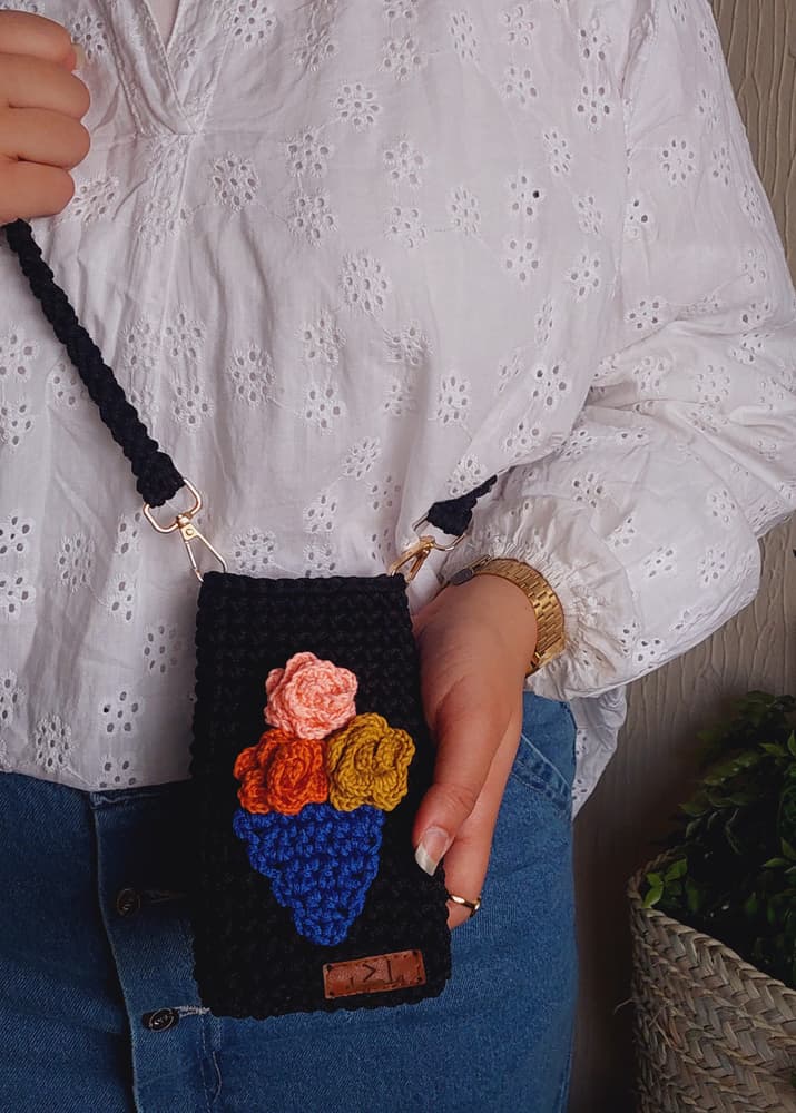 Black crochet mobile cover 