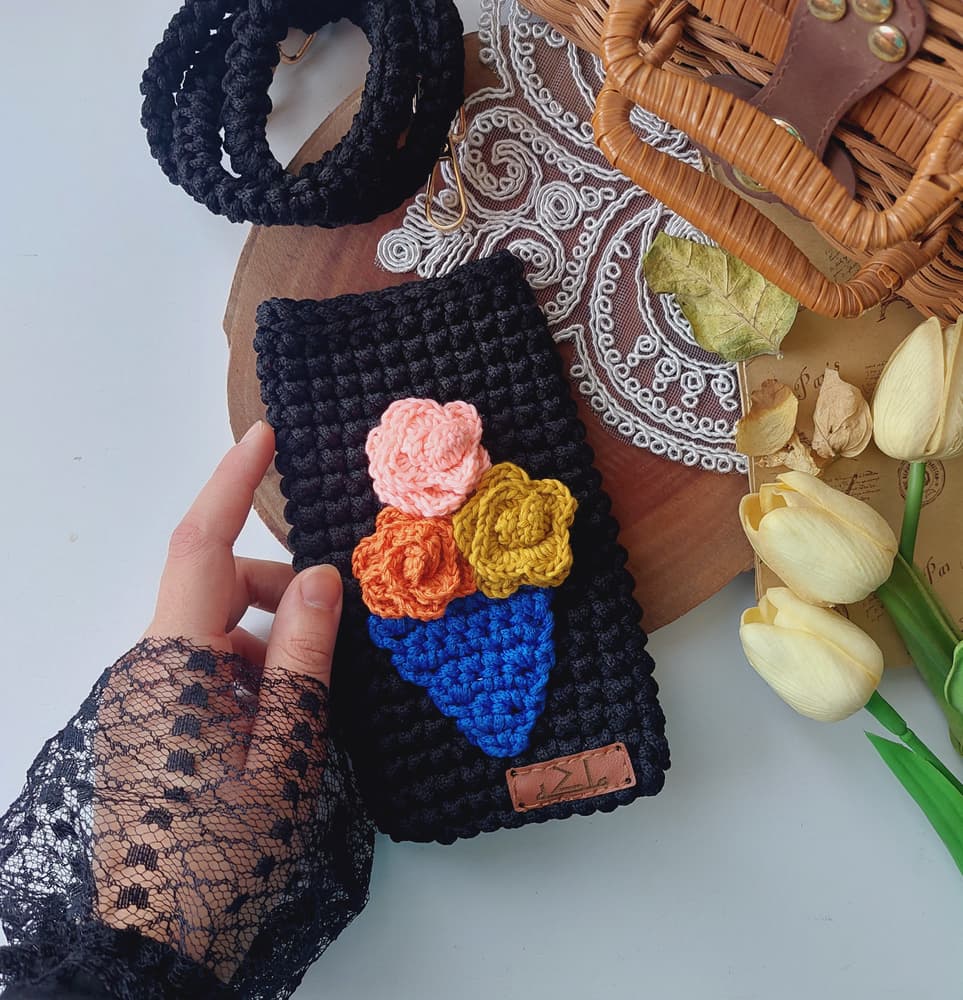 Black crochet mobile cover 