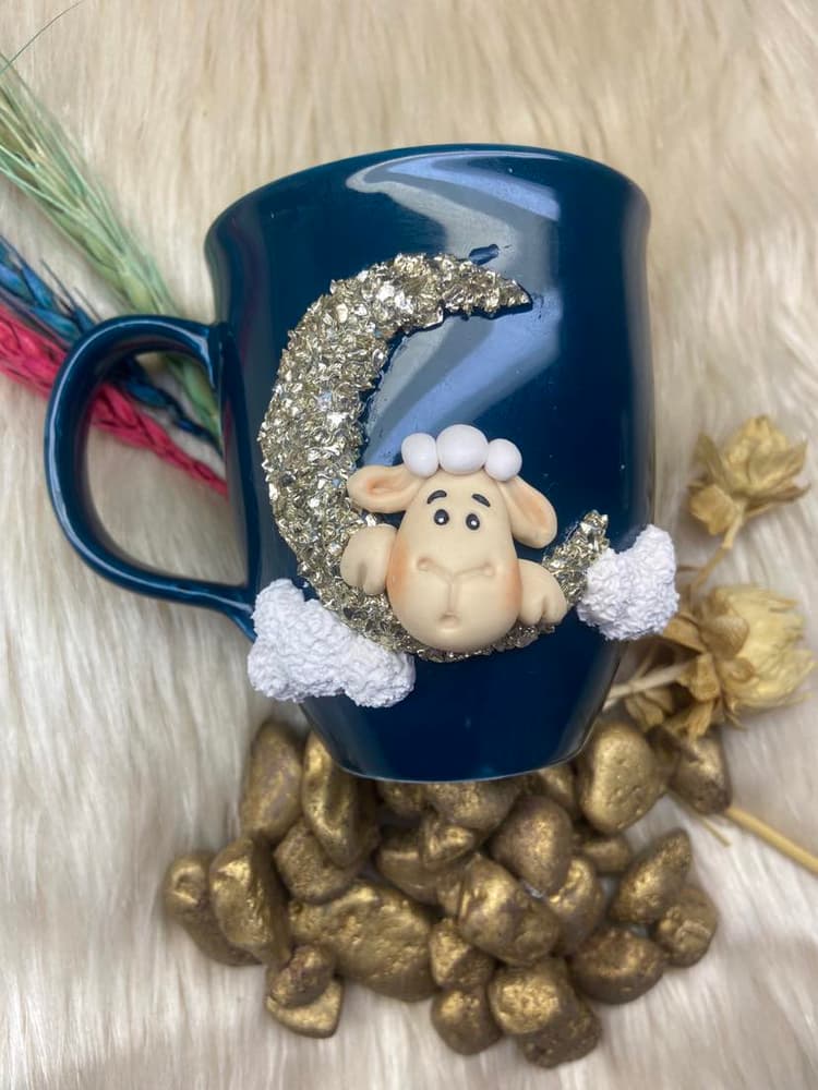 Sheep Mug on crescent moon - Handmade