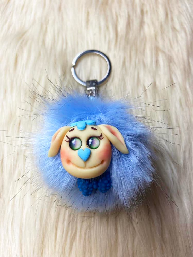 Key chain - Furry Sheep [Blue] Handmade Design with Polymer Clay  