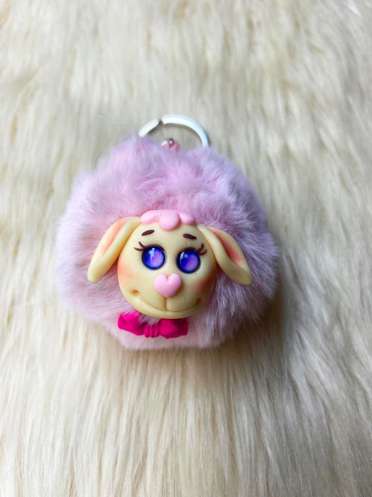Key chain - Furry Sheep [Pink] Handmade Design with Polymer Clay  