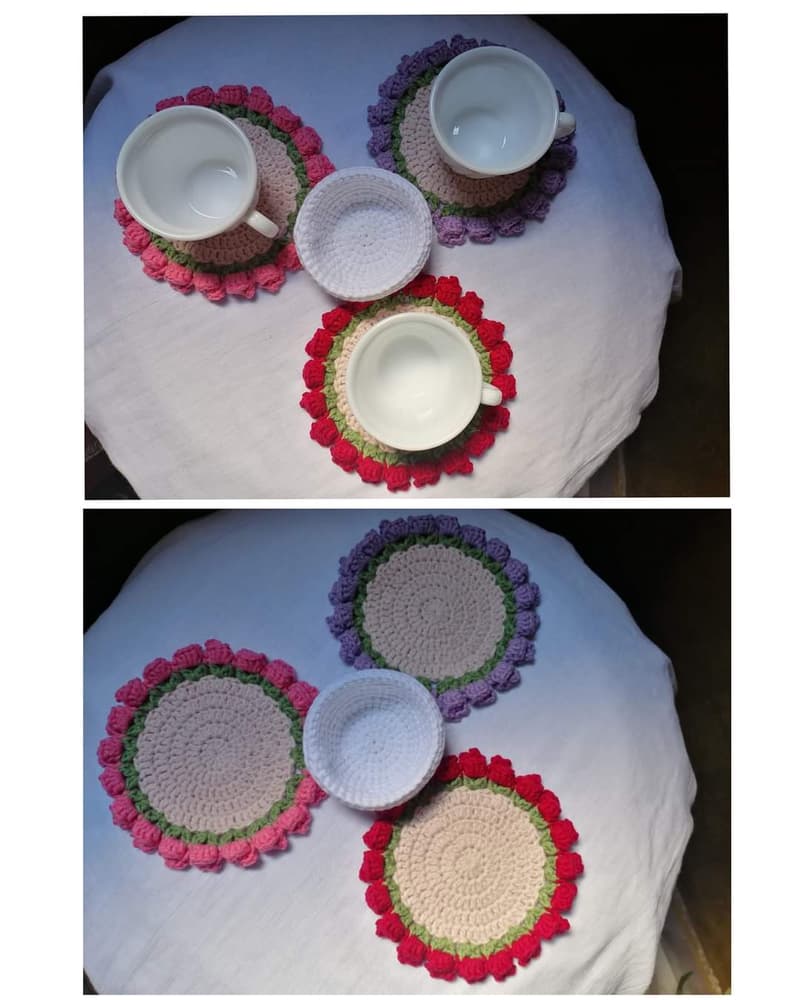 Crochet flower coasters