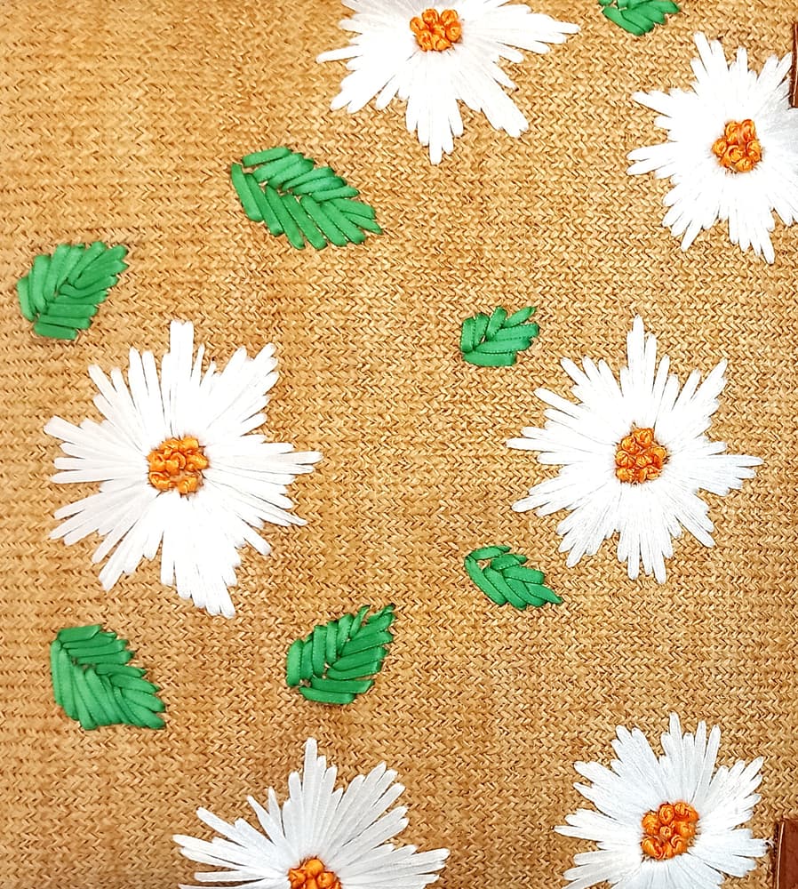 A.13-10 Camel straw and camel leather with white flowers embroidery 