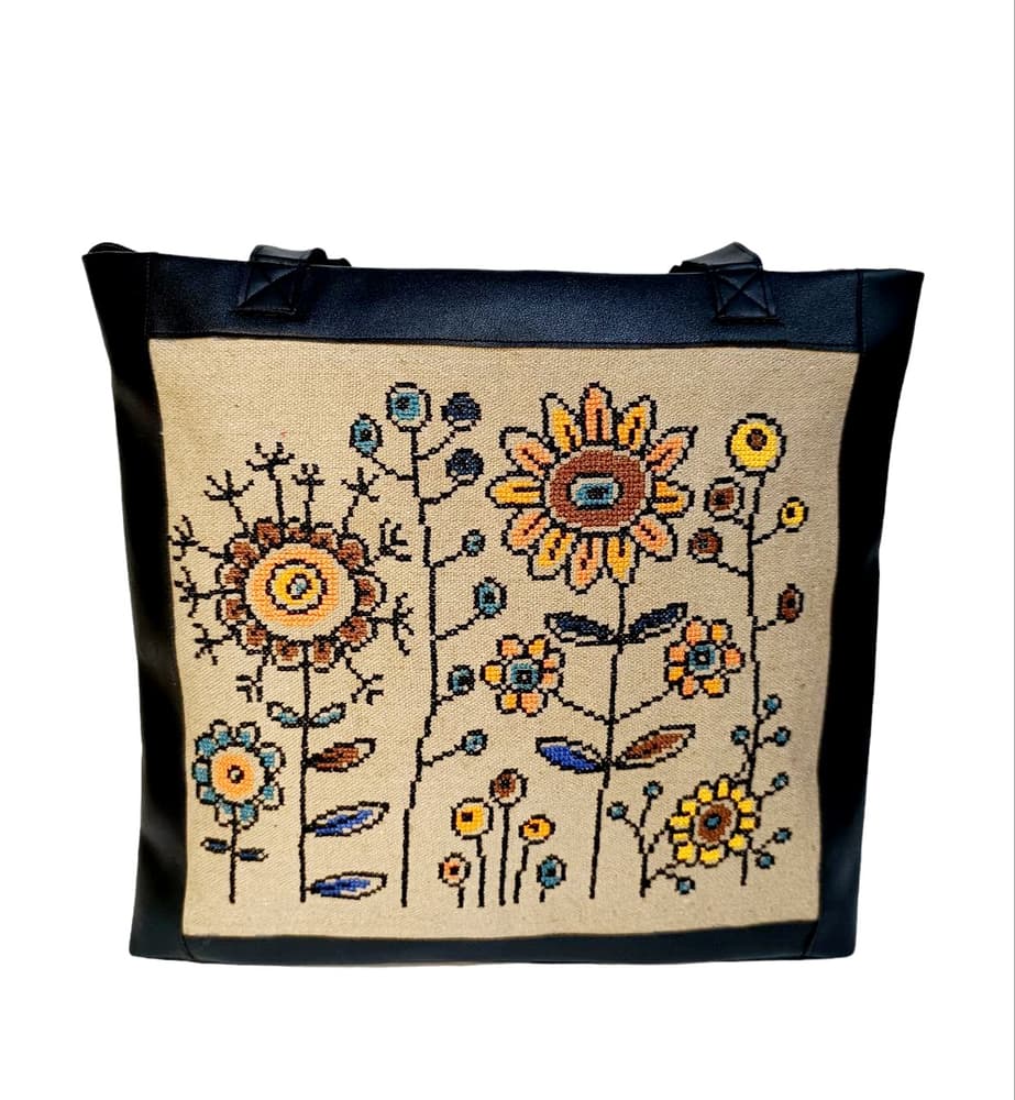 ِA.93-2 black leather and sandy dekke with flowers embroidery