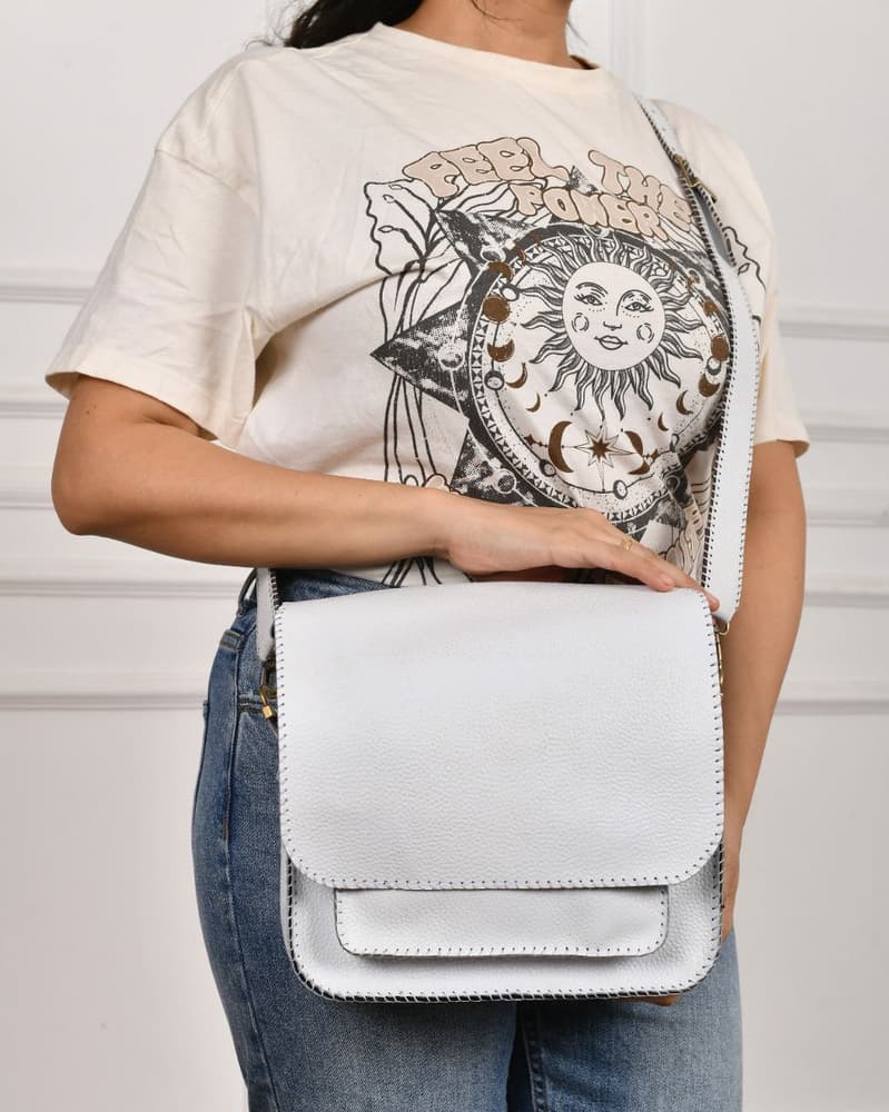 donza white leather bag