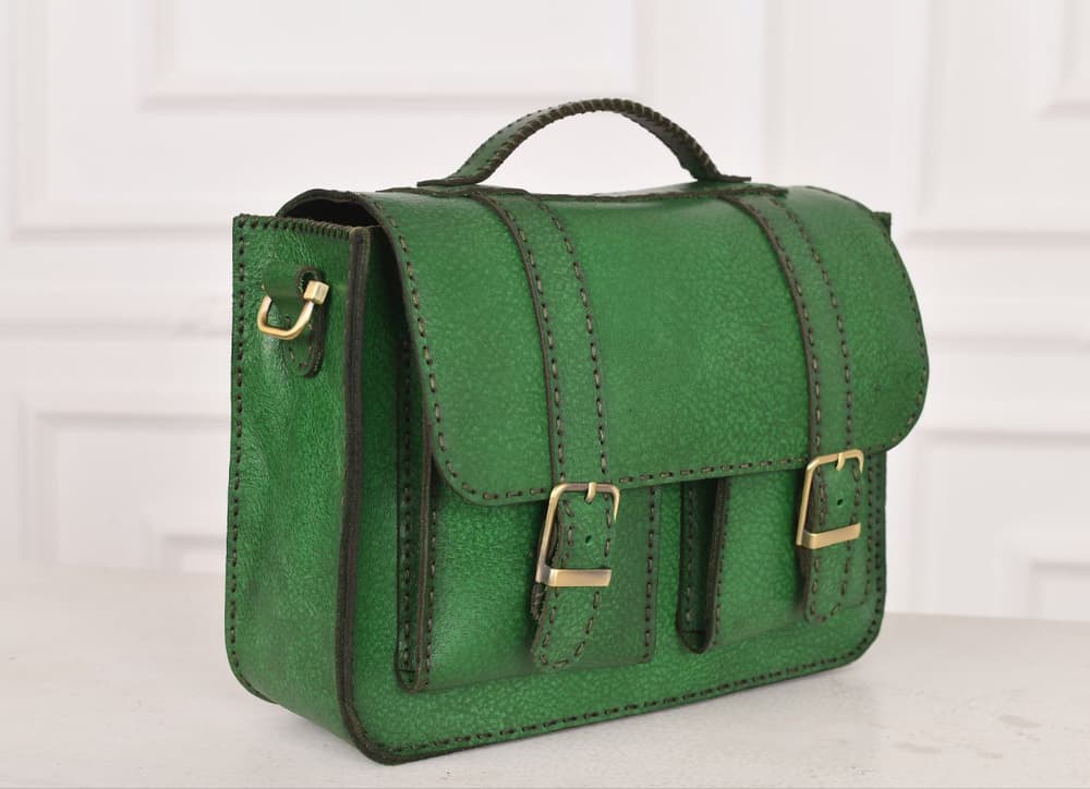 donza green 2 pockets  leather bag