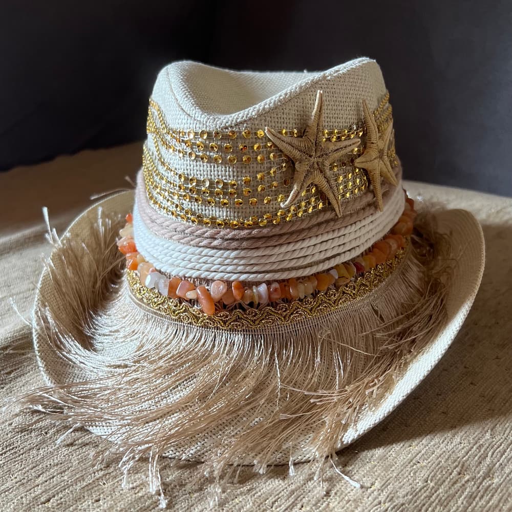 Beige Cowboy hat with starfish