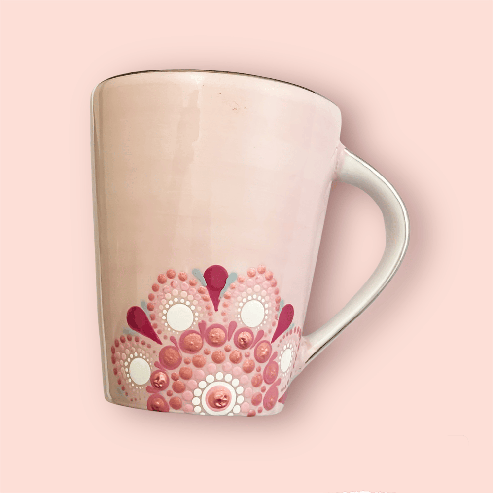 Set of pink customized mug and fridge magnet