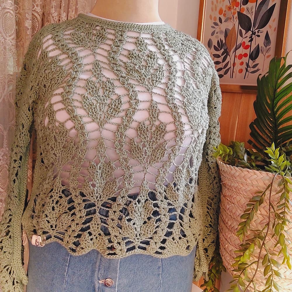 Lace mint leaf crochet blouse 