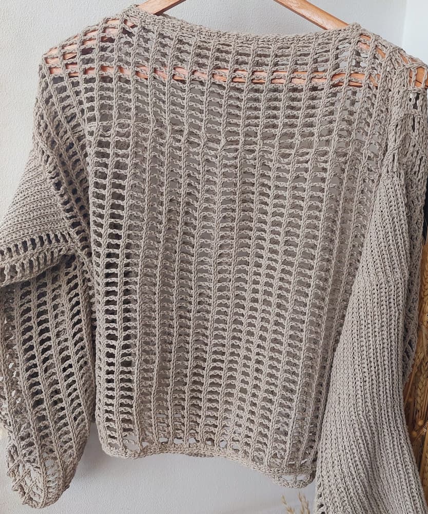 Greige crochet mesh top 