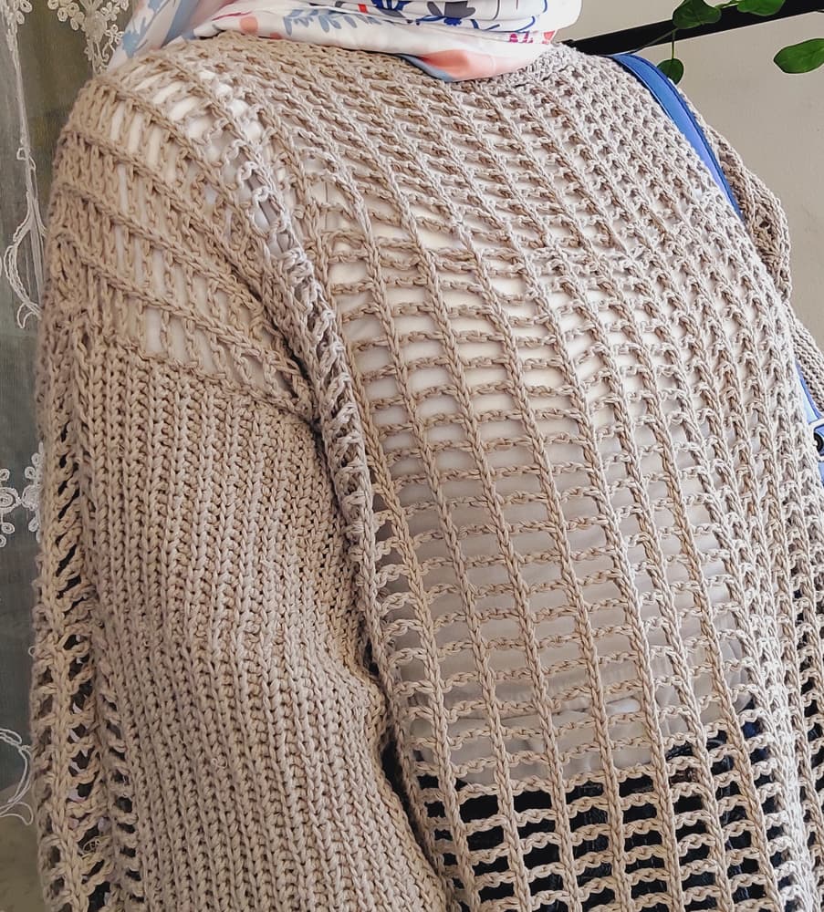 Greige crochet mesh top 