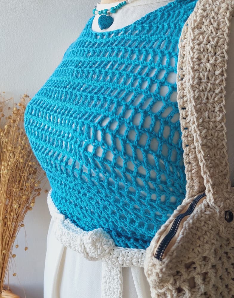 Skye blue crochet  mesh top 