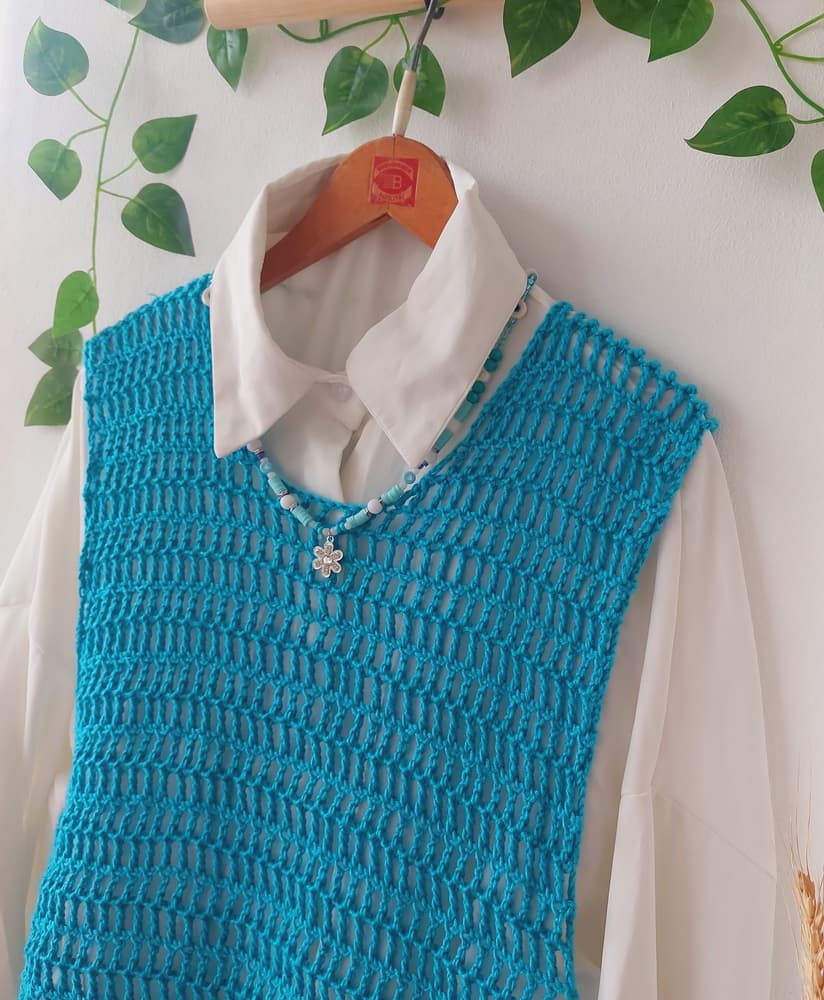 Skye blue crochet  mesh top 