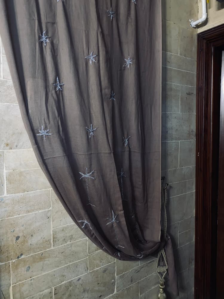 Hand embroidery mesh linen curtain